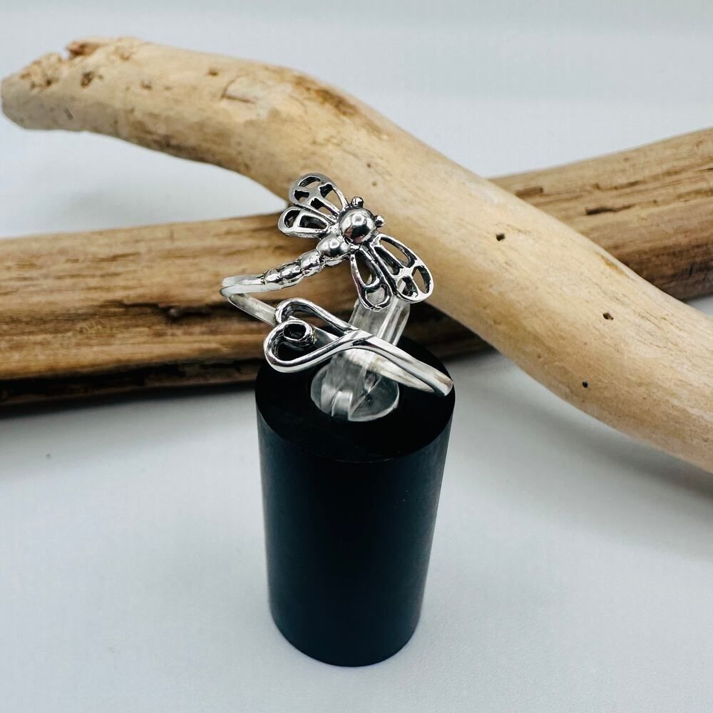 Dragonfly Heart Sterling Silver Ring, Oxidized
